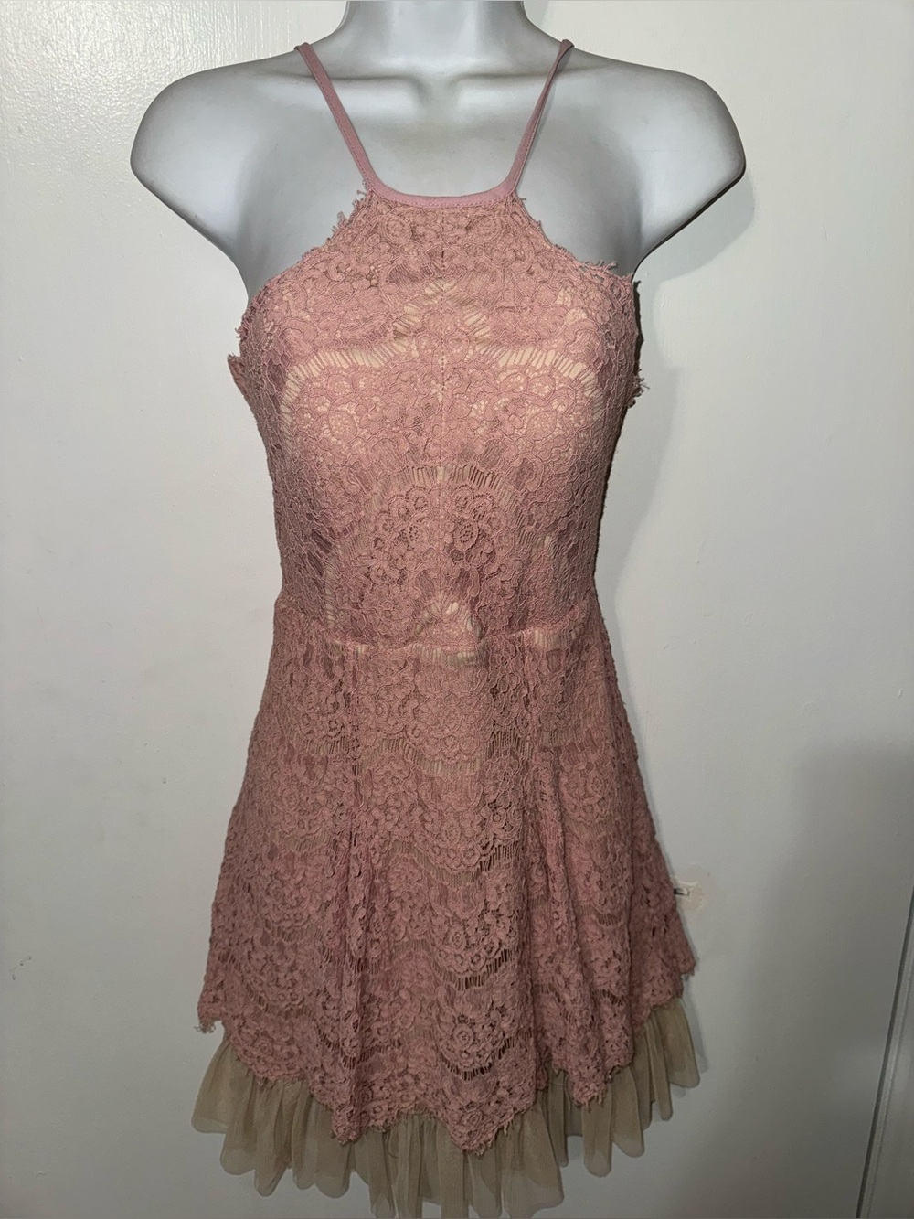 Trixxi Blush Pink Lace-Trim Dress Top